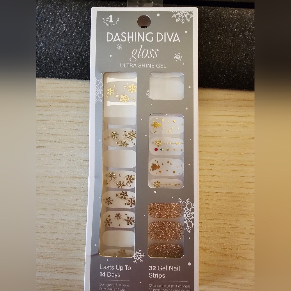 Dashing Diva Gloss Gel Nail Strips - Festive Gold and White